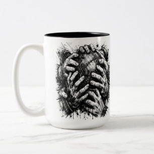 Orkney Dark Art Ink Illustratie – Grijpende handen Tweekleurige Koffiemok