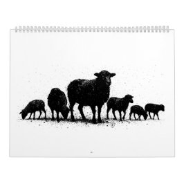 Orkney Schaap — Inkt Silhouet Kudde Kalender