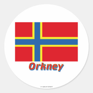 Orkney vlag met naam ronde sticker