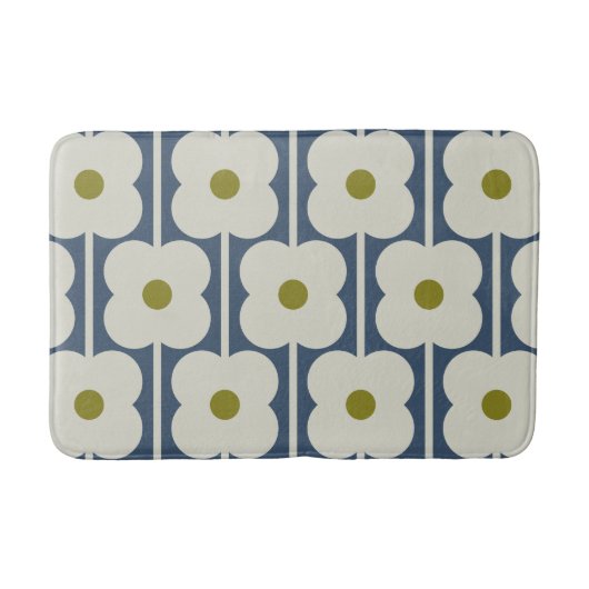 Orla Kiely Abacus Flower Lined Eyelet Wit, Blauw Badmat (Voorkant)