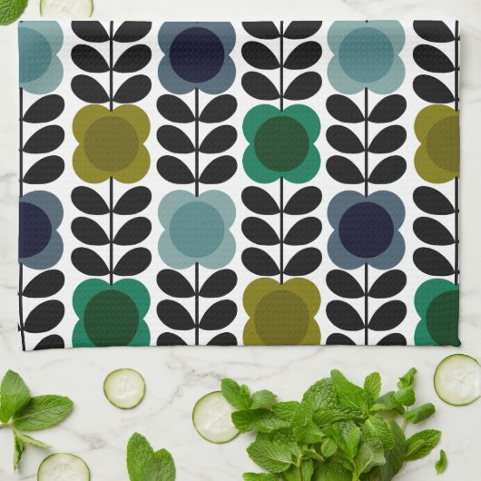 Orla Kiely Spot Bloemen Stem, Blauw Groen Theedoek (Gevouwen)