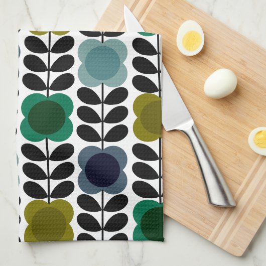 Orla Kiely Spot Bloemen Stem, Blauw Groen Theedoek (Quarter Fold)