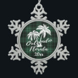Orlando Beach Florida Palm Green Tin Sneeuwvlok Ornament<br><div class="desc">Orlando Beach Florida Palm Tree Green Pset met kerstversiering</div>