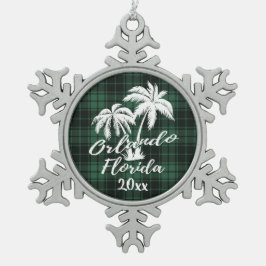 Orlando Beach Florida Palm Green Tin Sneeuwvlok Ornament