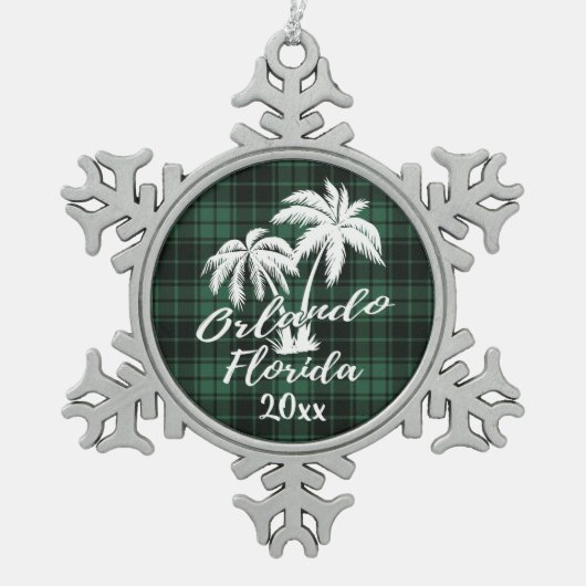 Orlando Beach Florida Palm Green Tin Sneeuwvlok Ornament (Voorkant)