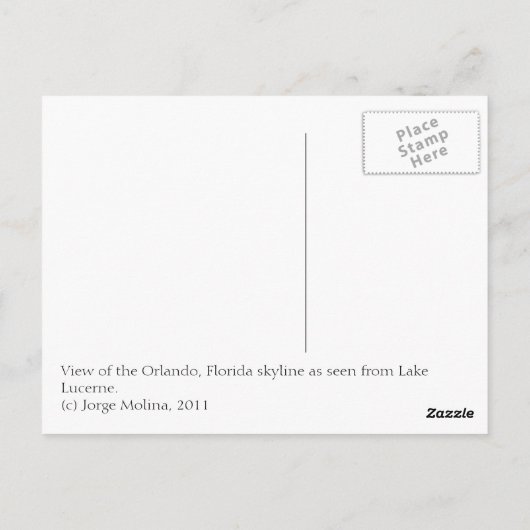 Orlando, Florida bekeken vanuit het Lucerne-meer Briefkaart (Achterkant)