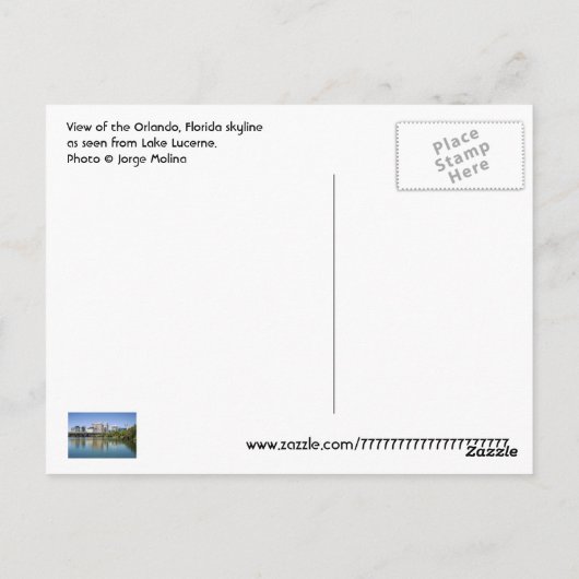 Orlando, Florida bekeken vanuit het Lucernee-meer Briefkaart (Achterkant)