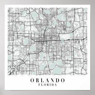 Orlando Florida Blue Water Street Map Poster