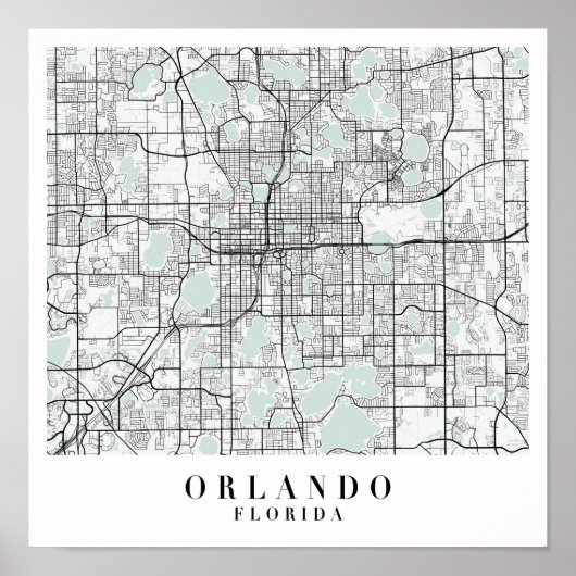 Orlando Florida Blue Water Street Map Poster (Voorkant)