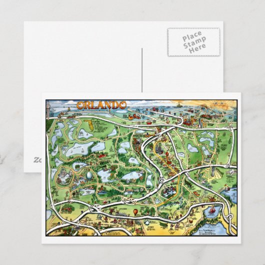 Orlando Florida Cartoon Kaart Briefkaart (Voorkant / Achterkant)