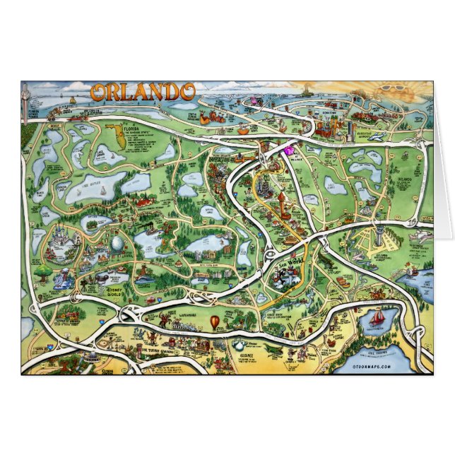 Orlando Florida Cartoon Map (Voorkant Horizontaal)
