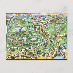 Orlando Florida Cartoon Map Briefkaart