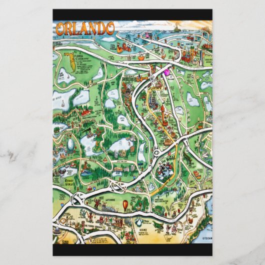 Orlando Florida Cartoon Map Briefpapier (Voorkant)