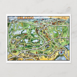 Orlando Florida Cartoon Map Postcard Briefkaart