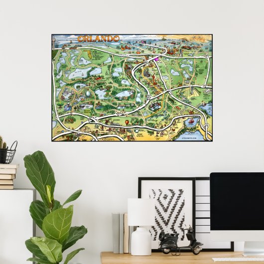 Orlando Florida Cartoon Map Poster (Thuiskantoor)
