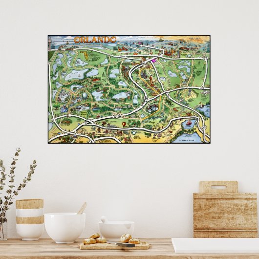Orlando Florida Cartoon Map Poster (Keuken)