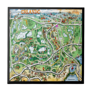 Orlando Florida Cartoon Map Tegeltje