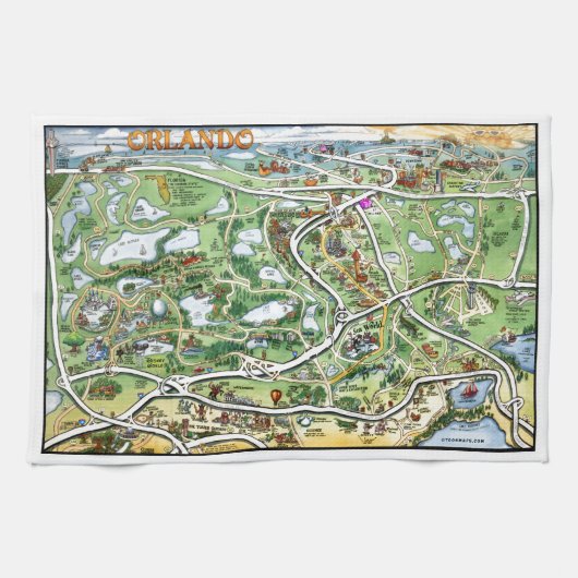 Orlando Florida Cartoon Map Theedoek (Horizontaal)
