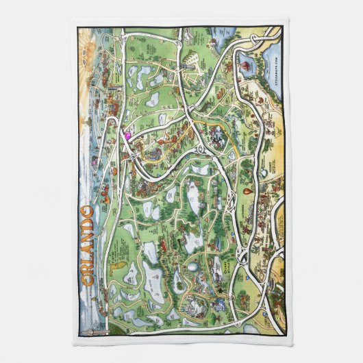 Orlando Florida Cartoon Map Theedoek (Verticaal)