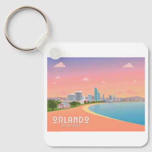 Orlando Florida Coastline Cityscape Pastelreizen Sleutelhanger (Voorkant)