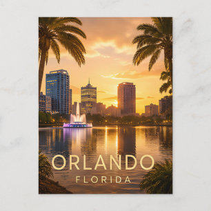 Orlando Florida Gouden Zonsondergang Stadsgezicht Briefkaart