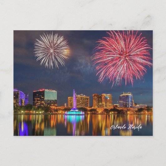 Orlando Florida Lake Eola Vuurwerk & Fontein Briefkaart (Voorkant)