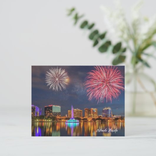 Orlando Florida Lake Eola Vuurwerk & Fontein Briefkaart (Staand voorkant)