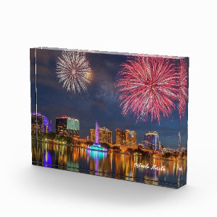 Orlando Florida Lake Eola Vuurwerk & Fontein Fotoblokken