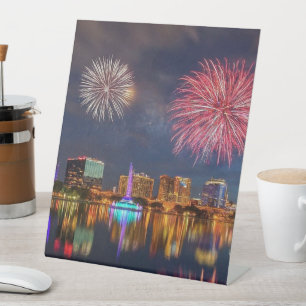 Orlando Florida Lake Eola Vuurwerk & Fontein Reclamebord Met Voetstuk