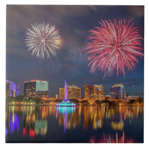 Orlando Florida Lake Eola Vuurwerk & Fontein Tegeltje