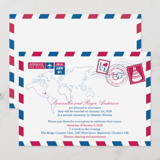 Orlando Florida Luchtpost Huwelijksreceptie na de Kaart (Voorkant / Achterkant)