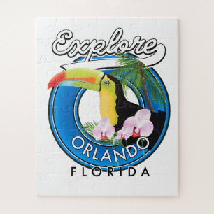 Orlando Florida onderzoekt retro logo. Legpuzzel