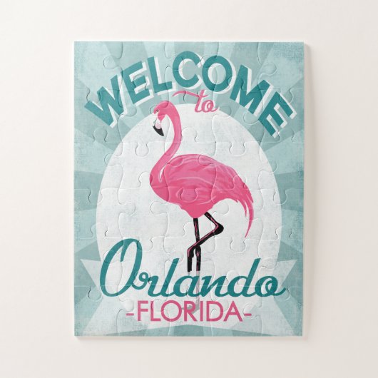 Orlando Florida Pink Flamingo -  Retro Trav Legpuzzel (Verticaal)