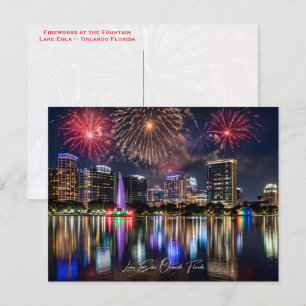 Orlando Florida Silhouet met Lake Eola Vuurwerk Briefkaart