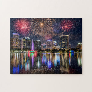 Orlando Florida Silhouet met Lake Eola Vuurwerk Legpuzzel
