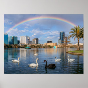 Orlando Florida Silhouette Lake Eola Regenboog & Z Poster
