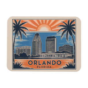 Orlando Florida Skyline Mid-Century  stijl Magneet