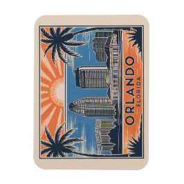 Orlando Florida Skyline Mid-Century  stijl Magneet