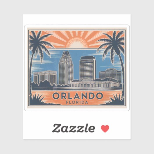 Orlando Florida Skyline Mid-Century  stijl Sticker (Vel)