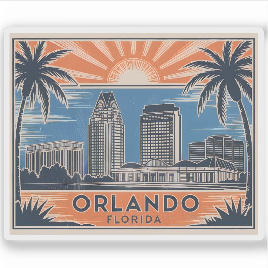 Orlando Florida Skyline Mid-Century stijl Sticker (Voorkant)