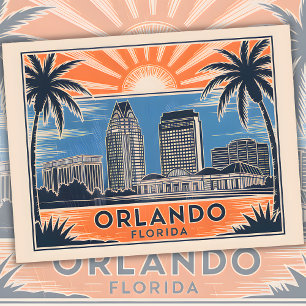 Orlando Florida Skyline Vintage Travel Cityscape Briefkaart