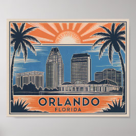 Orlando Florida Skyline Vintage Travel Cityscape Poster