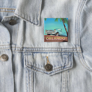 Orlando Florida vintage reisposter, Vierkante Button 5,1 Cm