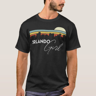 Orlando Girl Retro Zonsondergang Stad Silhouet Sou T-shirt