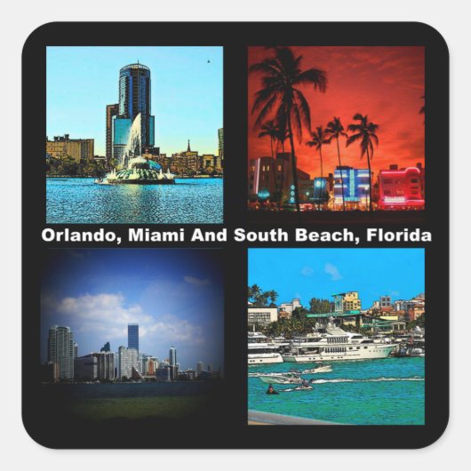 Orlando Miami South Beach Collage Vierkante Sticker (Voorkant)