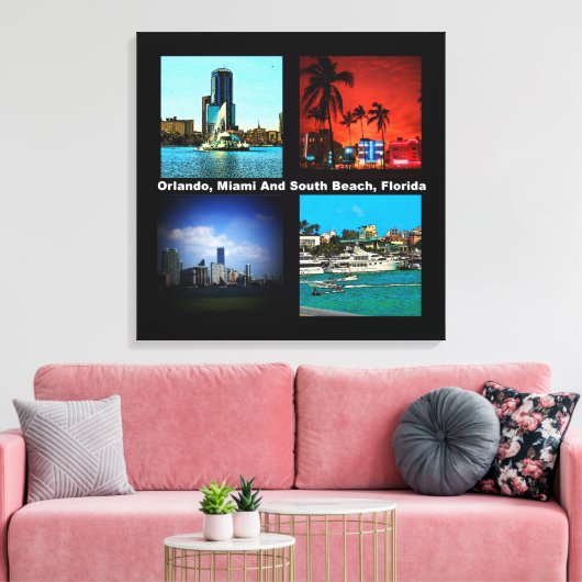 Orlando, Miami, Zuid-Beach Collage Canvas Afdruk (Insitu (Woonkamer))