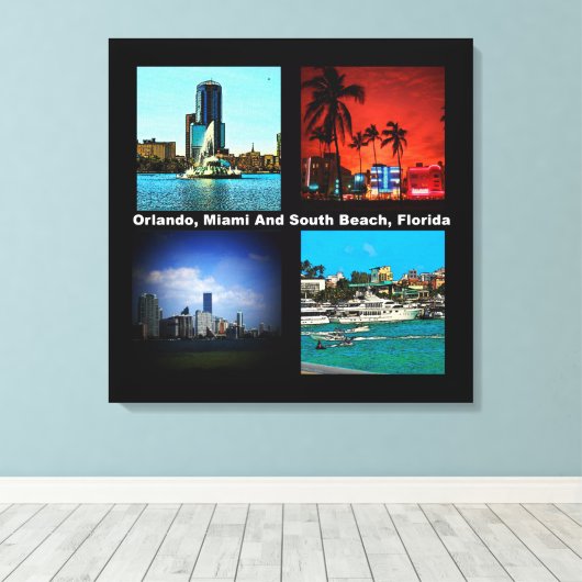 Orlando, Miami, Zuid-Beach Collage Canvas Afdruk (Insitu (Houten vloer))