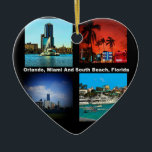 Orlando, Miami, Zuid-Beach Collage Keramisch Ornament<br><div class="desc">Orlando Miami South Beach Collage product van de meest beroemde reisgebieden van Florida. Een groot deel van de staat Florida ligt op een schiereiland tussen de Golf van Mexico, de Atlantische Oceaan en de Straat van Florida. Dit ziet er goed uit op elk product en maakt een geweldige reisherinnering. ⭐PERSONALISEER...</div>