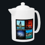 Orlando, Miami, Zuid-Beach Collage Theepot<br><div class="desc">Orlando Miami South Beach Collage product van de meest beroemde reisgebieden van Florida. Een groot deel van de staat Florida ligt op een schiereiland tussen de Golf van Mexico, de Atlantische Oceaan en de Straat van Florida. Dit ziet er goed uit op elk product en maakt een geweldige reisherinnering. ⭐PERSONALISEER...</div>