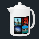 Orlando, Miami, Zuid-Beach Collage Theepot<br><div class="desc">Orlando Miami South Beach Collage product van de meest beroemde reisgebieden van Florida. Een groot deel van de staat Florida ligt op een schiereiland tussen de Golf van Mexico, de Atlantische Oceaan en de Straat van Florida. Dit ziet er goed uit op elk product en maakt een geweldige reisherinnering. ⭐PERSONALISEER...</div>